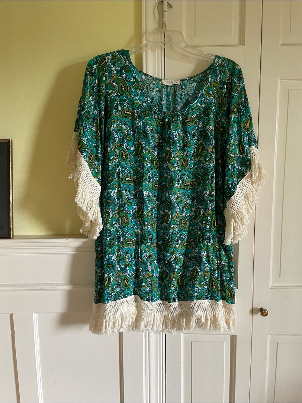 Umgee Green Paisley Fringe Womens Tunic Top sz. 1XL